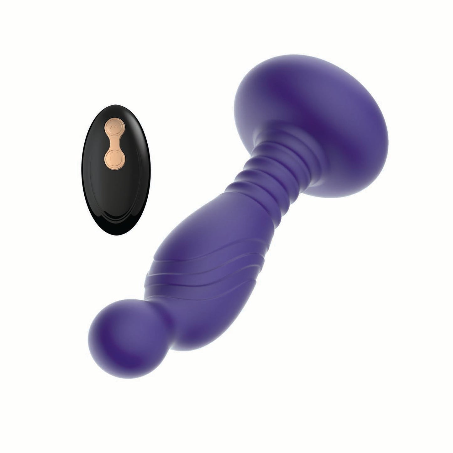 the royale p-spot pleasure vibrator purple vibrator next to remote control