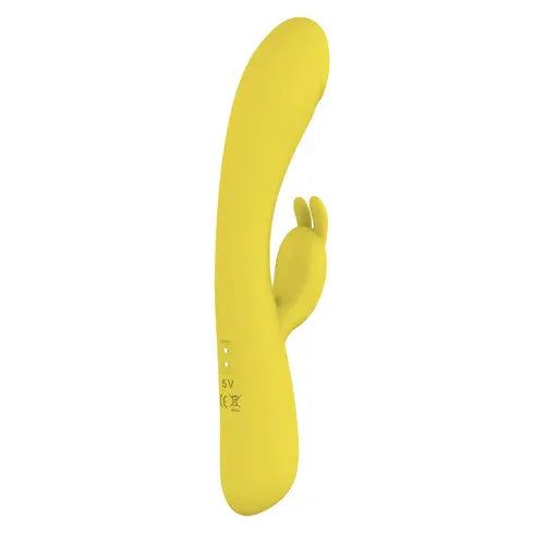 Blaze Heat Up Bunny Vibrator yellow vibrator side view with magnetic charger area on back