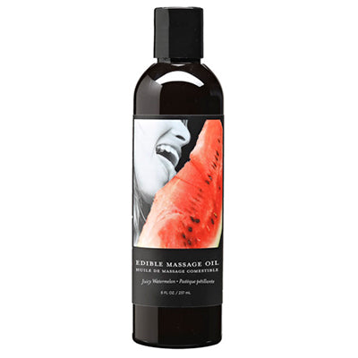 black bottle of edible massage oil with watermelon