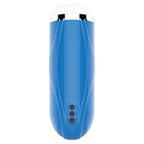 Blue sucking toy with three black buttons