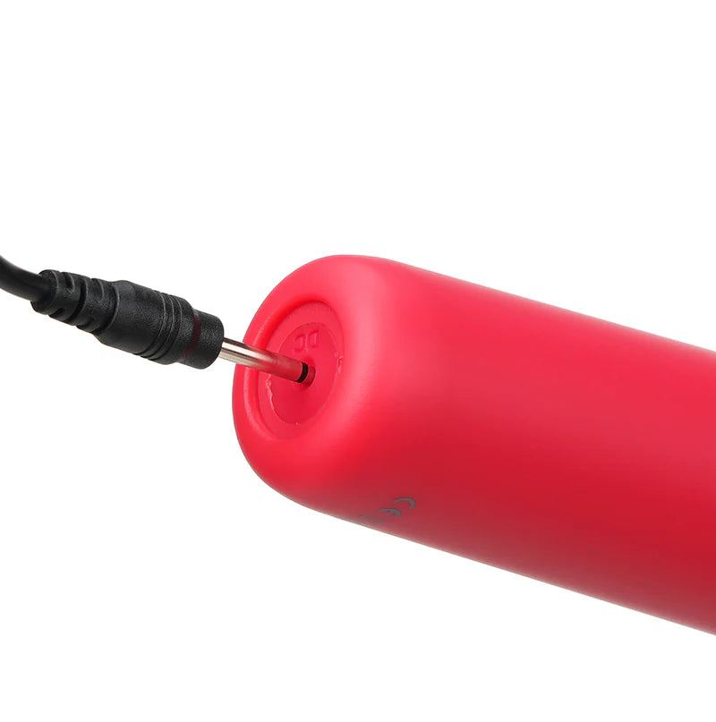 red maia wand vibrator pin plugin at bottom of toy