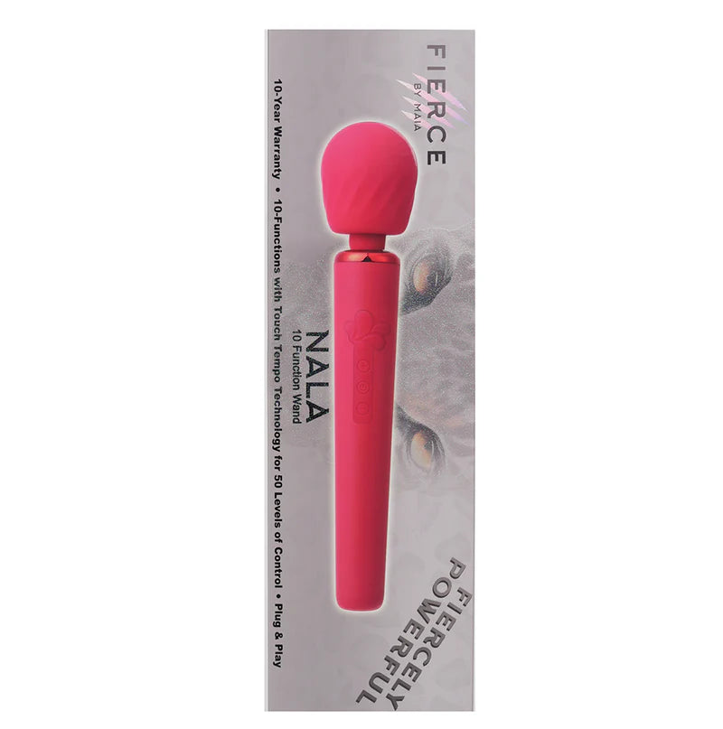 red maia wand vibrator box that says "fiercely powerful"