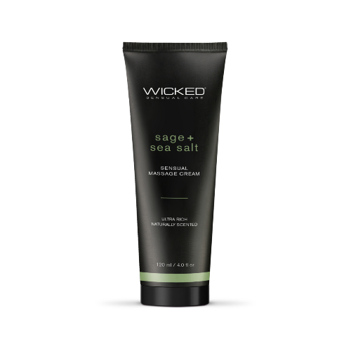 black tube of sensual massage cream against white background