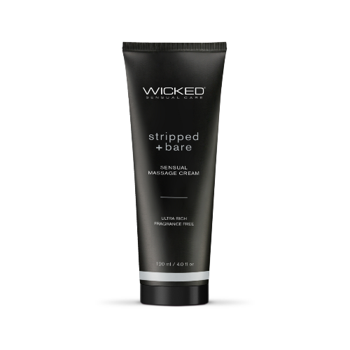 stripped and bare massage cream - black tube against white background