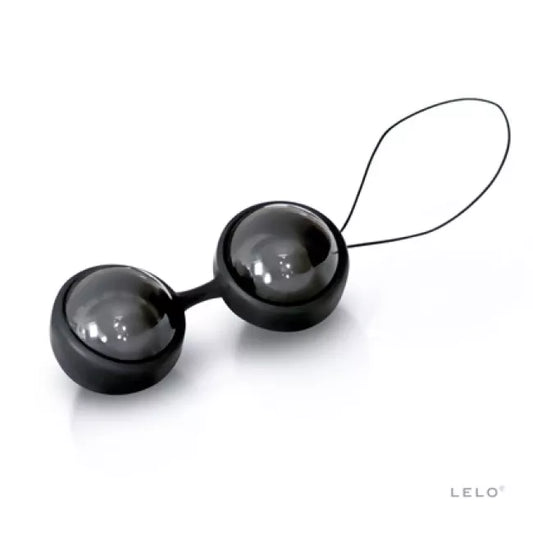 LELO Beads Noir - two black beads connected by silicone against white background