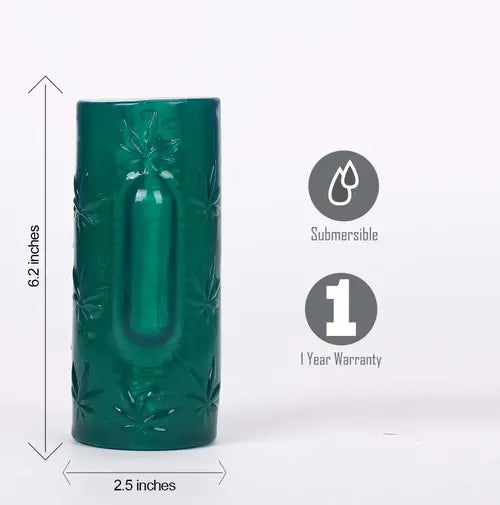 dark green blaze tunnel with insertable vibrator next to product details