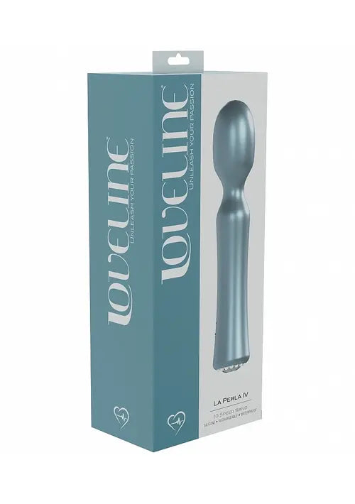 light blue vibrator in blue and white box