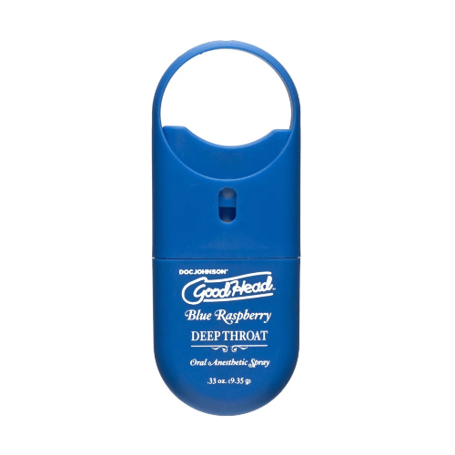 blue raspberry throat spray against white background