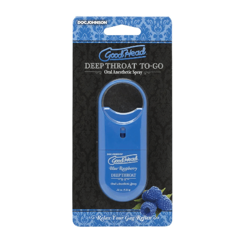 blue raspberry throat spray in package