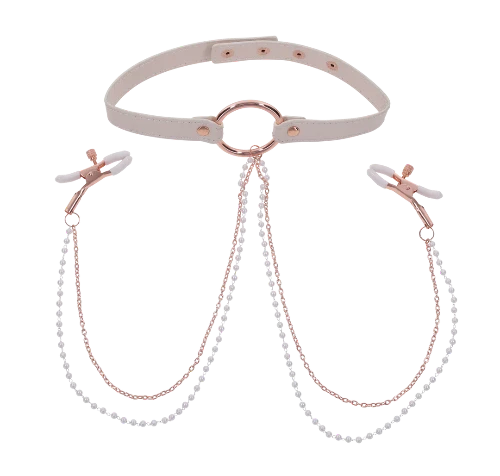 peach collar with pearl clamps against white background