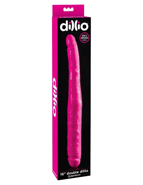 Dillio Double Dong 16 inches - pink dildo in pink and black box