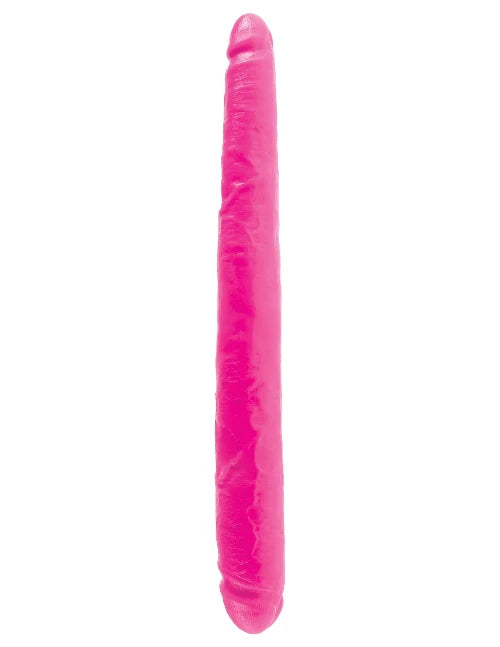 Dillio Double Dong 16 inches - pink dildo in pink against white background
