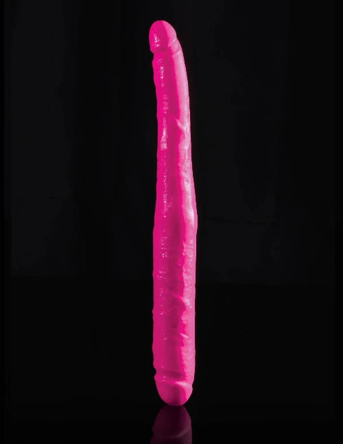 Dillio Double Dong 16 inches - pink dildo against black background