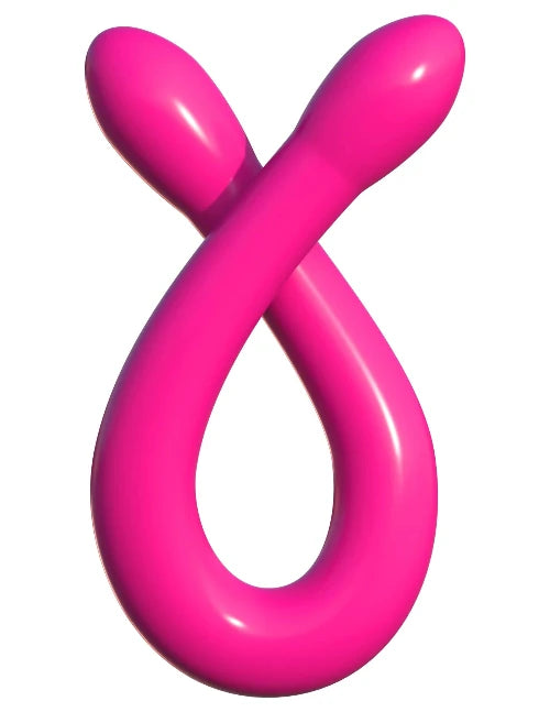 Pink Double Whammy double ended dildo shaped like a loop against white background