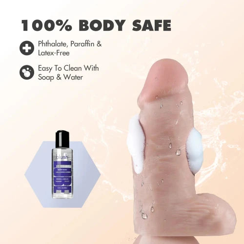 dr Chubbs large dildo with soap on it and text that says one hundred percent body safe