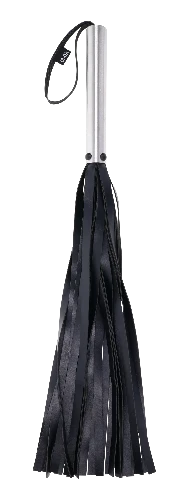 flogger with metal handle, wrist loop, and black falls