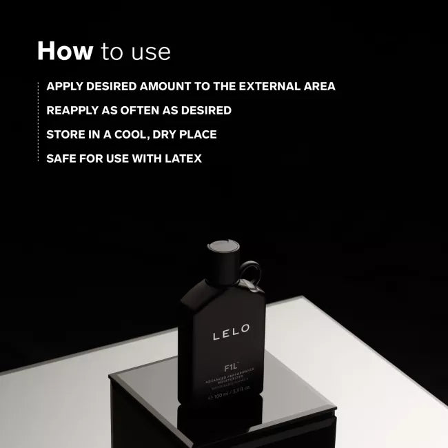 F1L advanced performance moisturizer - black bottle on pedestal with how to use instructions