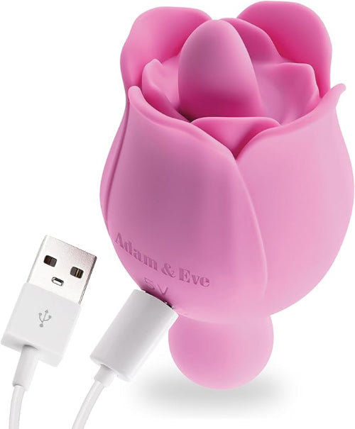pink rose toy next to charger