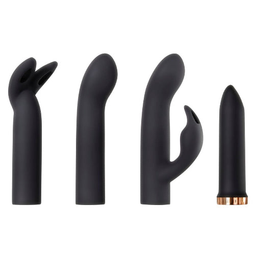 four play sex toy kit sleeves and bullet against white background