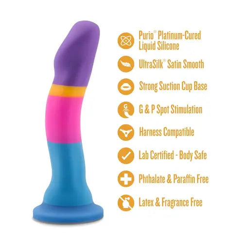 hotncold purple, gold, pink, and blue dildo on left with product details on right