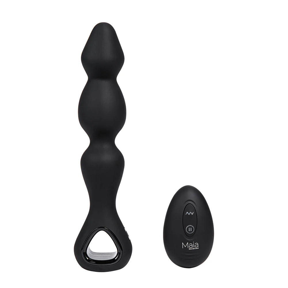 HUDSON black beaded butt plug with remote control