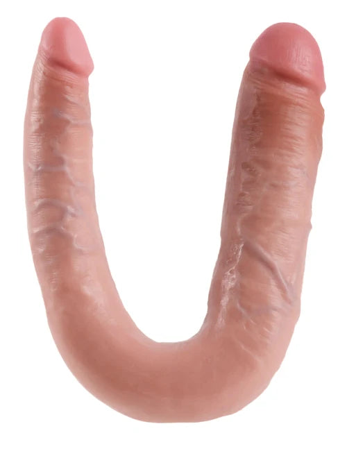 king cock realistic 7 inch double dildo against white background