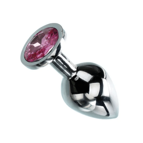 medium metal butt plug with pink gem