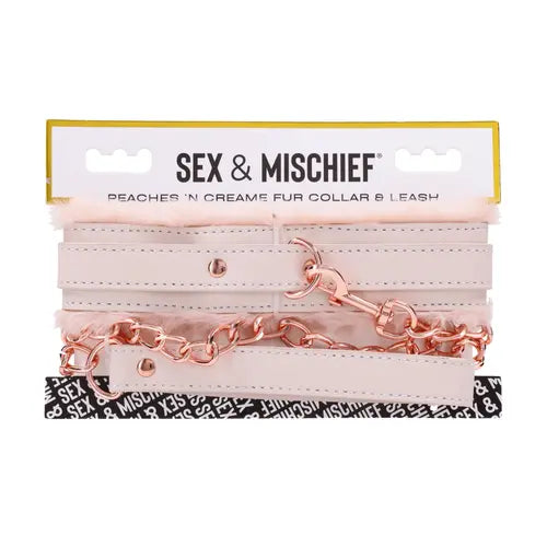 peaches and cream fur-lined collar packaging that says Sex & Mischief