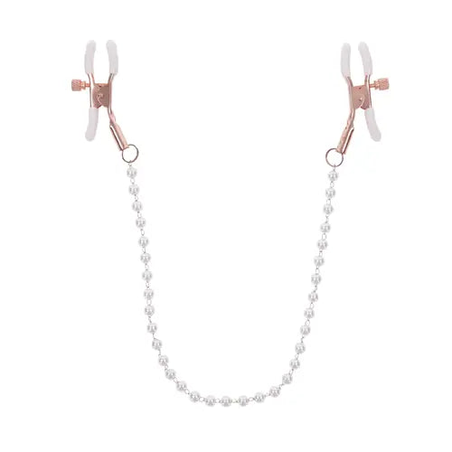 pearl nipples clamps with rose gold and white background