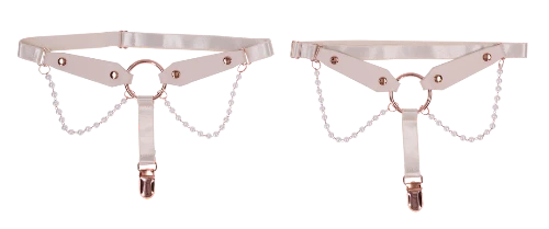 peach faux leather garters with pearls and rose gold accents