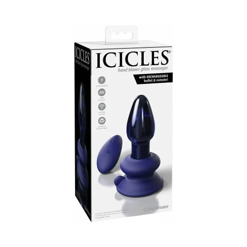 blue icicles remote control butt plug in white and black package