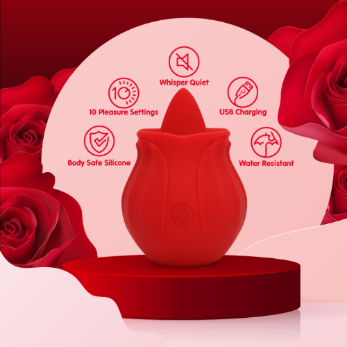 red rose lix toy against pink and red background