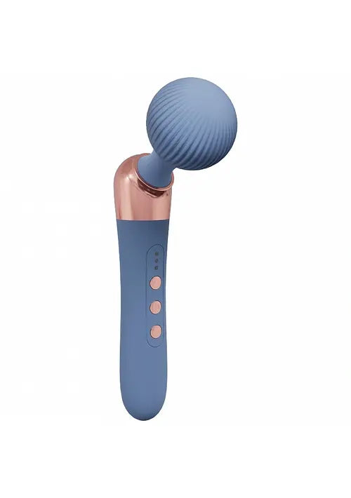 light blue serenity wand vibrator against white background - side view