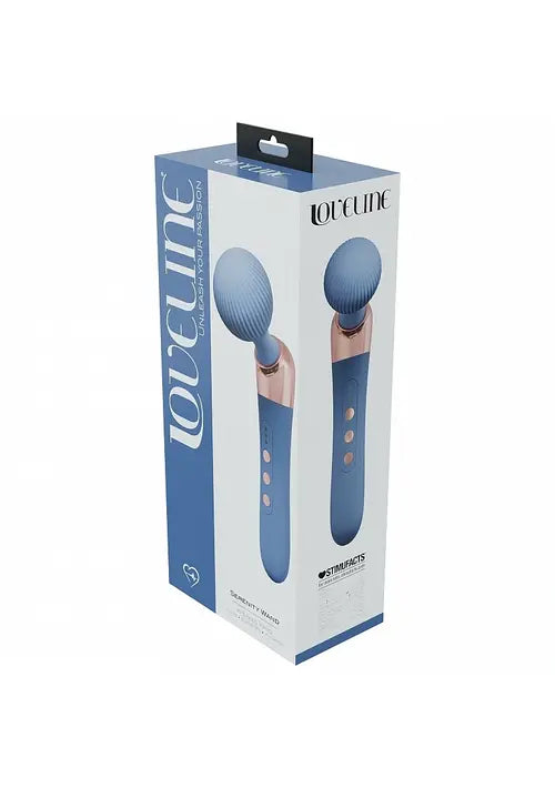 light blue serenity wand vibrator in blue and white package