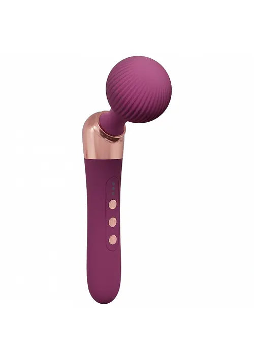 serenity vibrator burgundy against white background, angled view