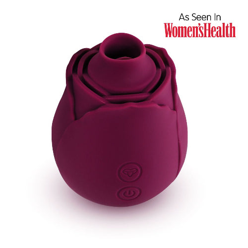 crimson rose toy with white background and text that says as seen in women's health