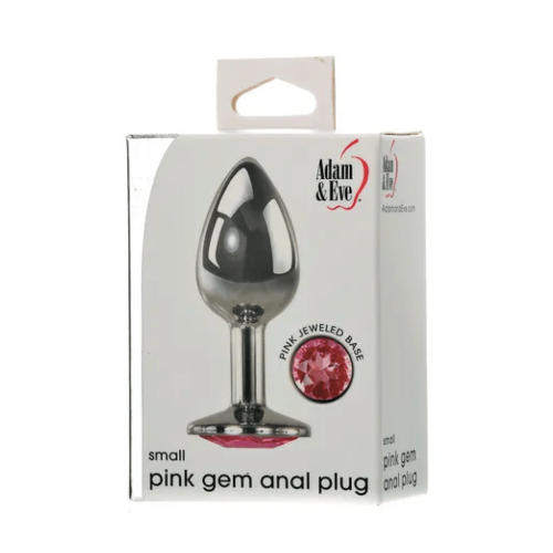 packaging for pink gem anal plug - white package with image of metal butt plug