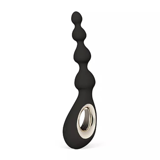 Soraya black anal beads toy against white background