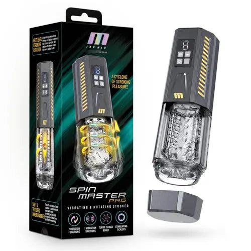 Blush Spinmaster Pro stroker toy - package on left and spinmaster toy on right