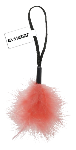 peach wrist feather tickler with sex & mischief tag