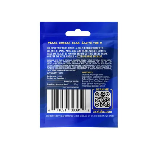 back of blue packet on white background
