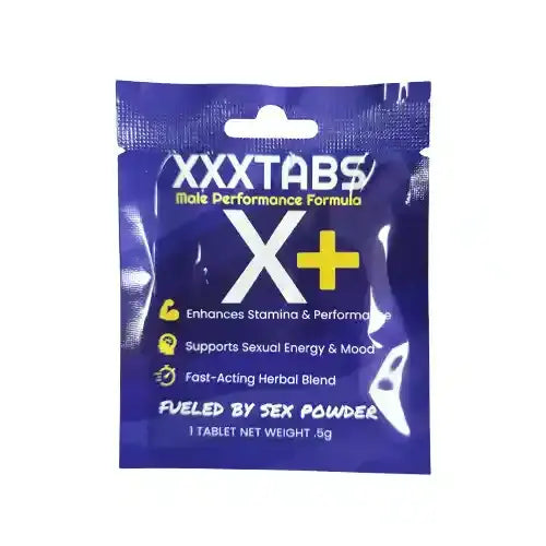 blue packet of XXXTABS on white background