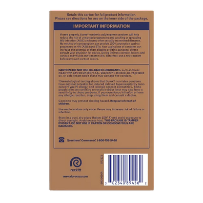 durex real feel back of box - brown box with blue lettering