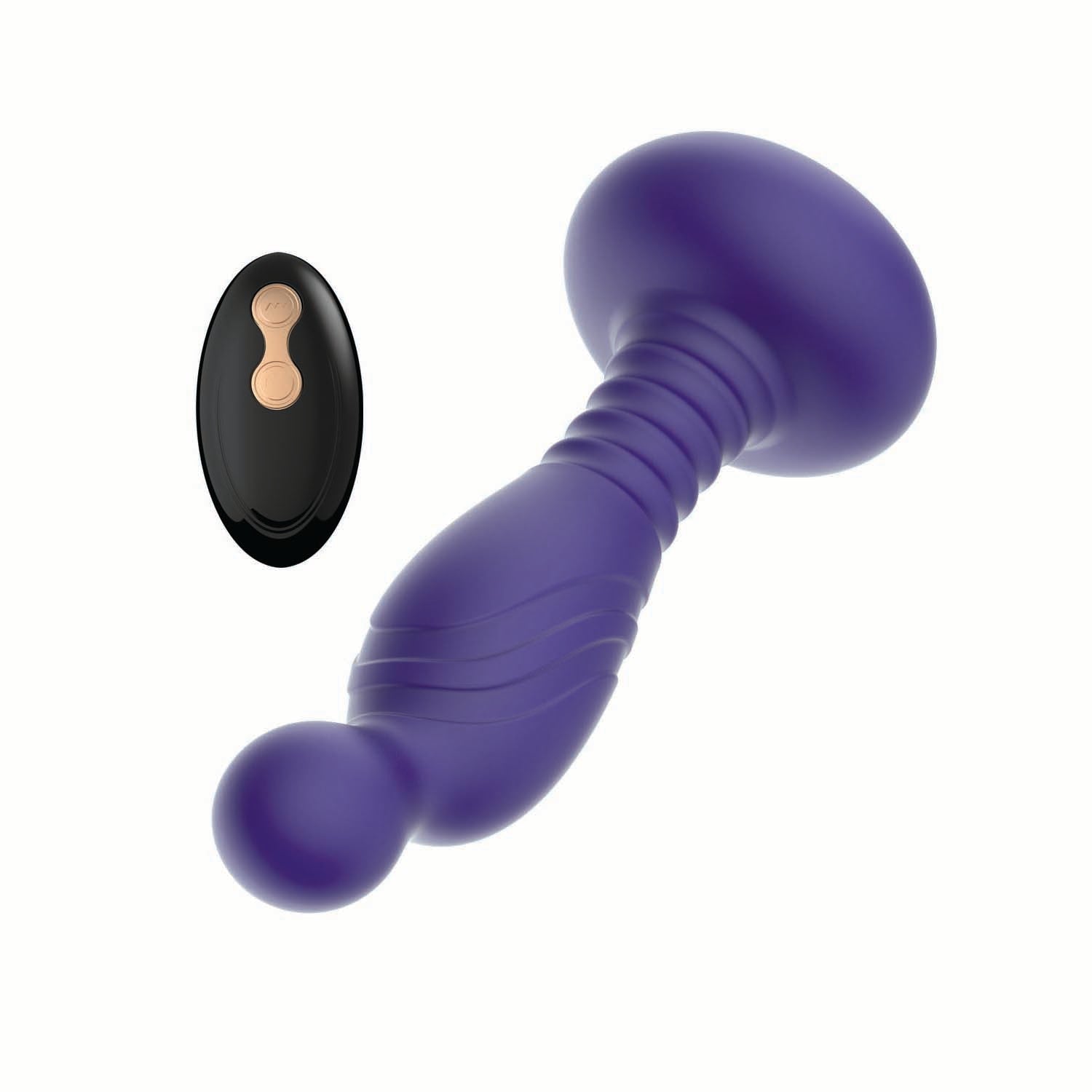the royale p-spot pleasure vibrator purple vibrator next to remote control