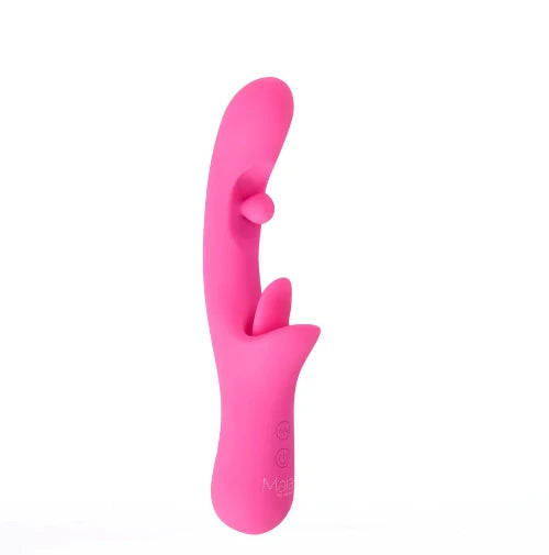 Alora pink rabbit style vibrator against white background