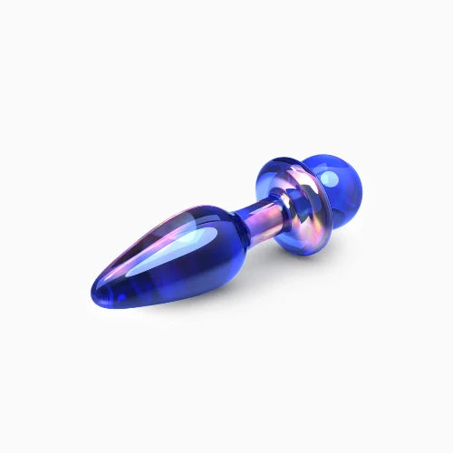 Anii blue glass butt plug against white background