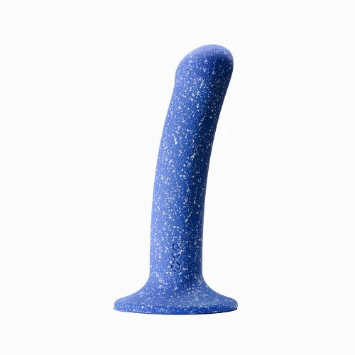 blue dildo with white speckles and white background