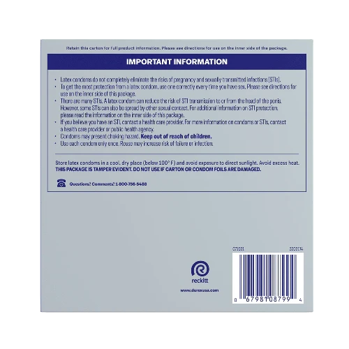 Durex air condoms back of package - silver with blue and white lettering