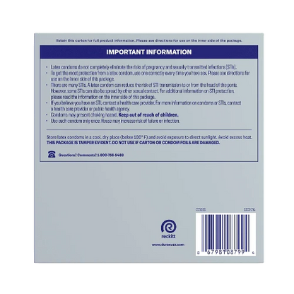 Durex air condoms back of package - silver with blue and white lettering