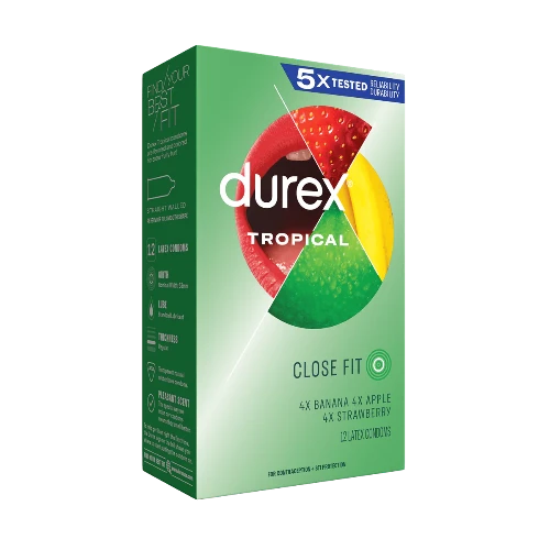 durex tropical condoms - green box with fruit design